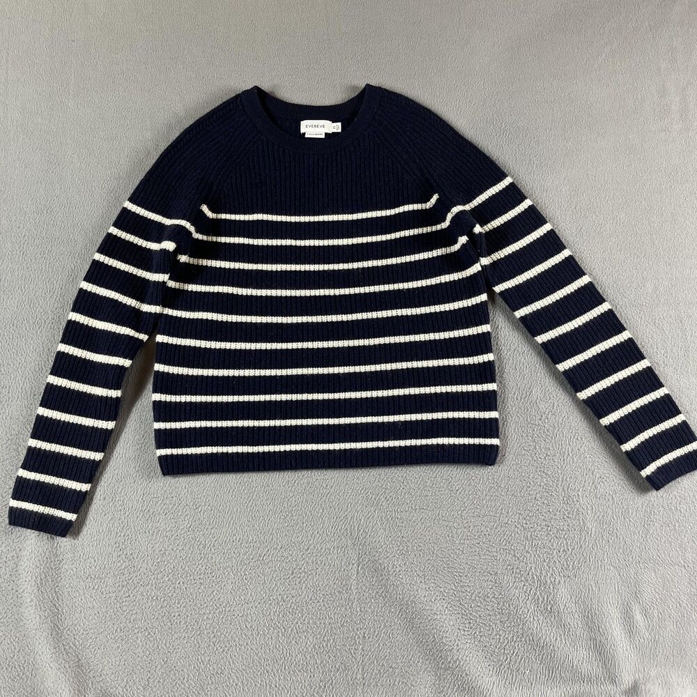 Everlane The Boxy Crew Sweater Womens XS Navy Stripe 100% Cashmere